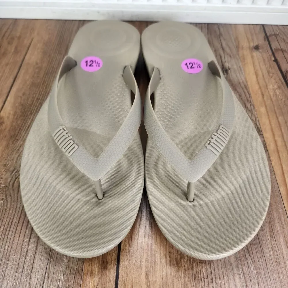 FitFlop IQushion Ergonomic Flip Flops Men 12.5 Grey Timberwolf Beach Sandals NEW